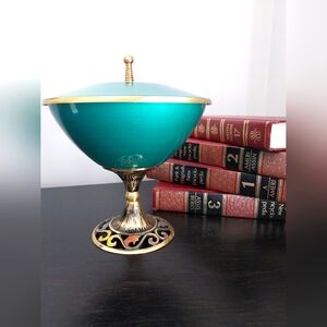 Elegant Teal and Gold Decorative Bowl